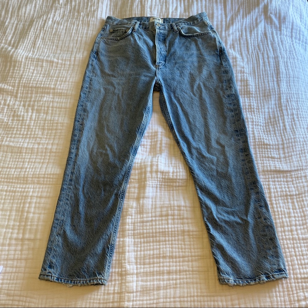 Agolde Riley high rise straight crop jeans in blur size 29